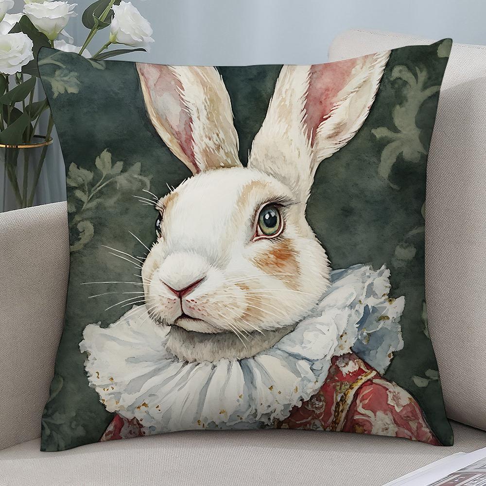 Retro Rabbit Portrait Pillow Case Short Plush Pillow Covers Sofa Decorative Gift Home Double-Sided Printing Cushion Cover