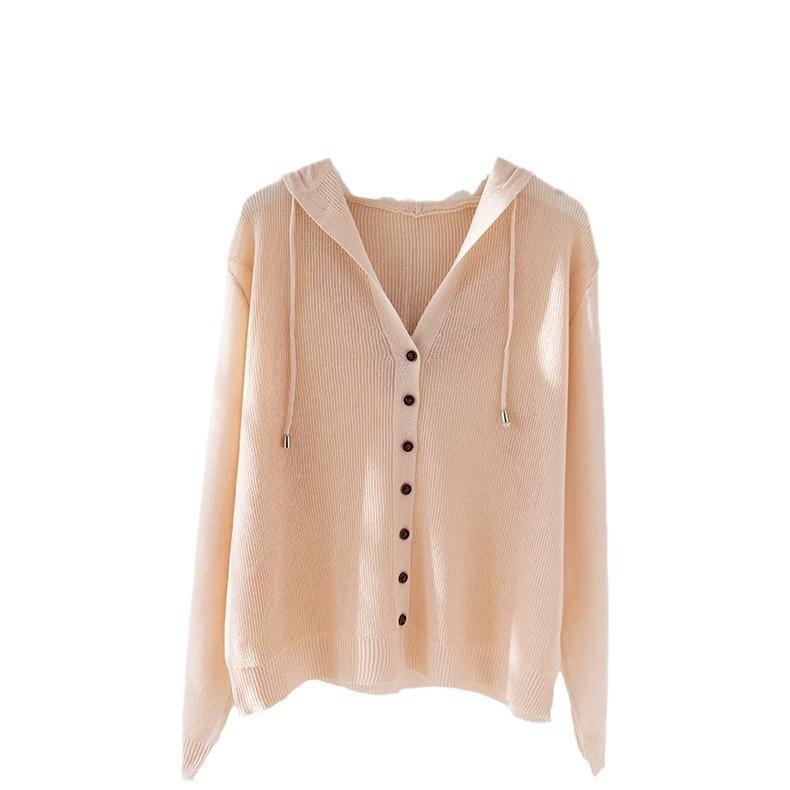 Ice Silk Knitted Cardigan Women's Coat Hooded Lace Up Sun Protection Jacket Shawl Spring and Summer Thin Style Solid Color Loose Fit