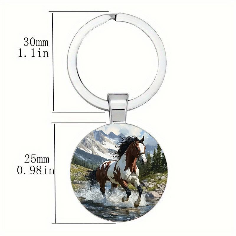Running Horse Keychain Single-Sided Glass Cabochon Horse Pattern Animal Key Ring Equestrian Accessories For Men Women