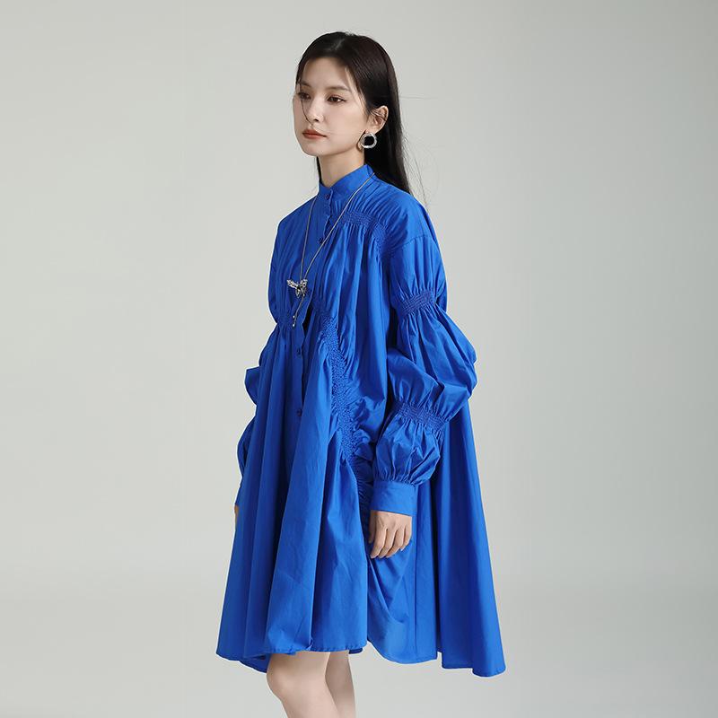 

Летние платья-рубашки Johnature, модные свободные универсальные платья с нерегулярными гофрированными рукавами, большие качели, 6 цветов One Size синий