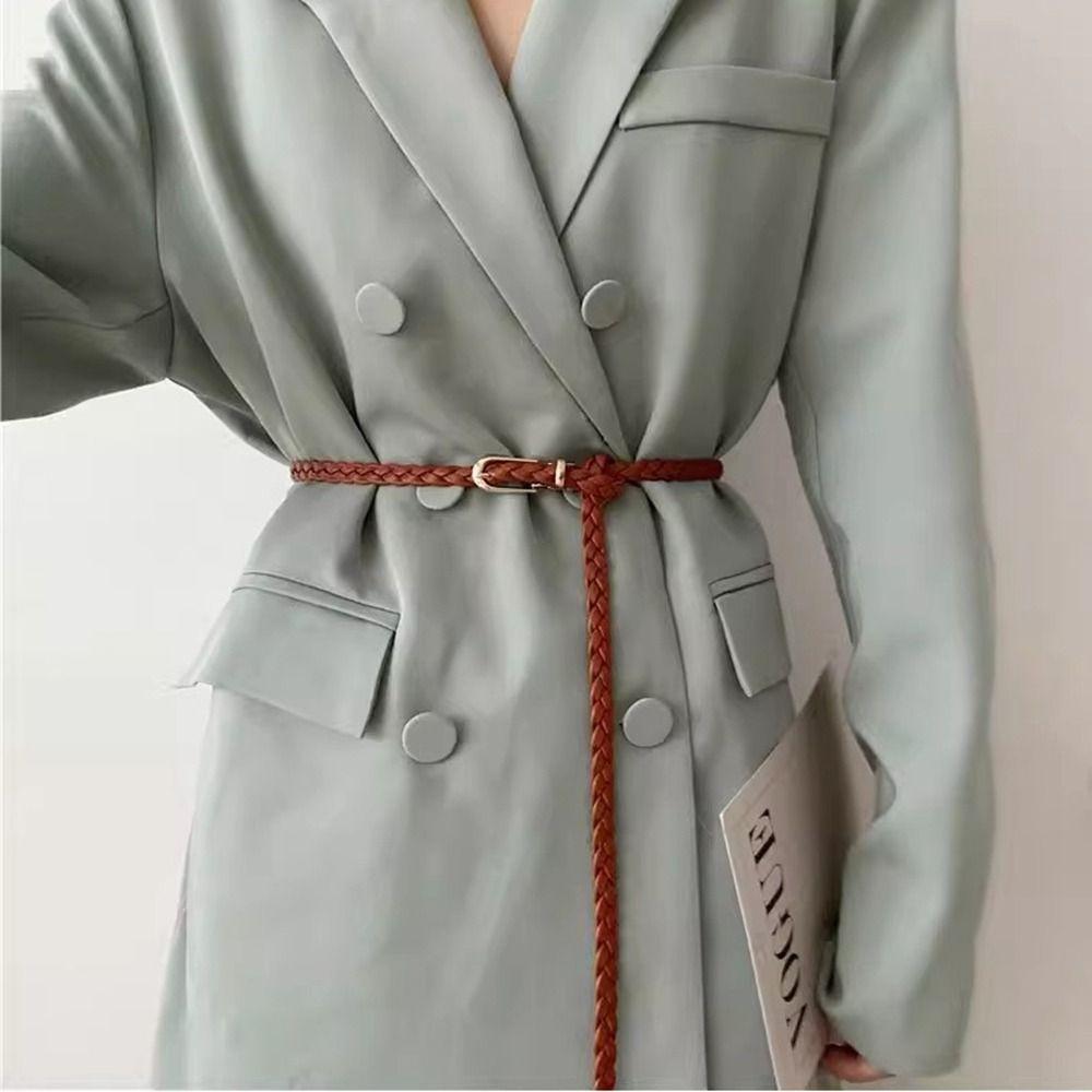Jeans Decor Weave Belt Waist Belt PU Leather Waistband Elegant Thin Belt  Dress Decoration