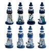 Wooden Lighthouse Figurine, Handmade Nautical Lighthouse Beach Decoration, White Blue Coastal Tabletop Decor for Home, Living Room