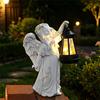 Outdoor Garden Angel Statue with Lantern Solar Powered Resin Craft Decorative Sculpture for Yard Patio Lawn Home Accent