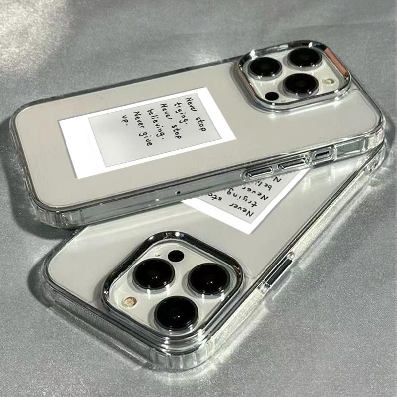 Fashion English Never Give Up Transparent Phone Case for iPhone 17 AIR 16 15 14 13 12 11 PRO XSMAX XR 7 8 PLUS Y2K Clear Cover