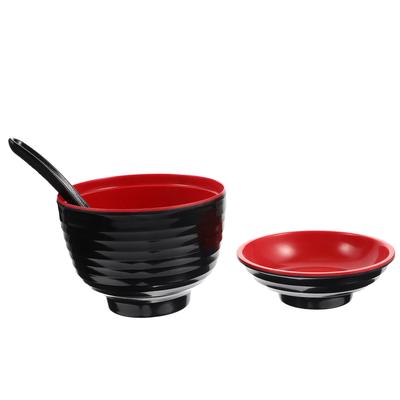 1 Set Miso Soup Bowl Japanese Style Rice Bowls Covered Container Restaurant Spoon Melamine Warm Serving Kitchen Bar