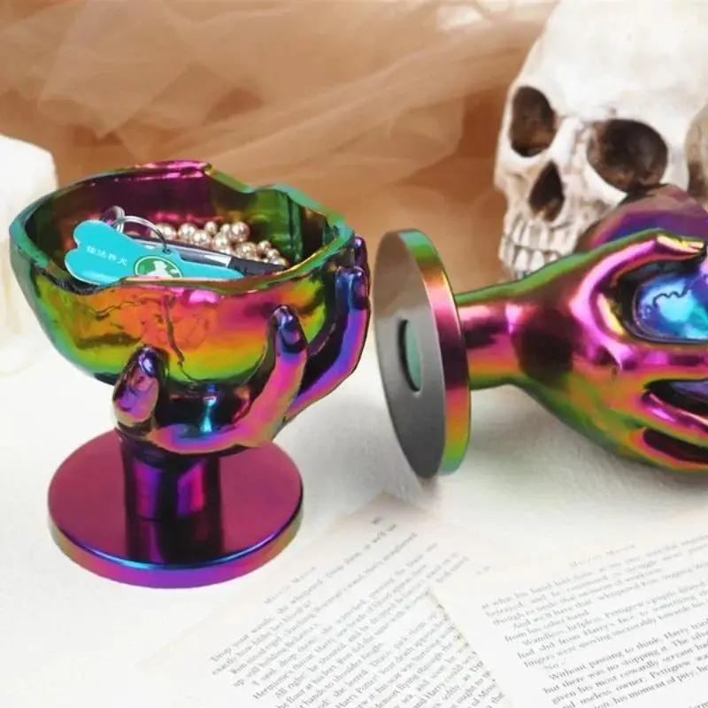 3D Skull Candlestick Hand Held Mould Storage Box Silicone Mold Crystal Epoxy Resin Candle Holder Molds Home Halloween Decoration