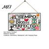 Entrance Wall Hanging Decor Spanish Religious Prayer Ornament with Rose Cross Flower, Inspirational Art Wooden Decorative Pendant for Living