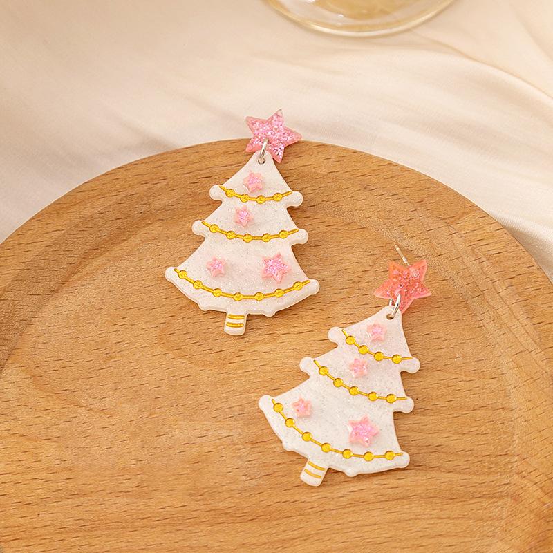 Christmas Personalized Earrings, Niche Geometric Sweet Contrasting Color Christmas Tree Earrings For Women