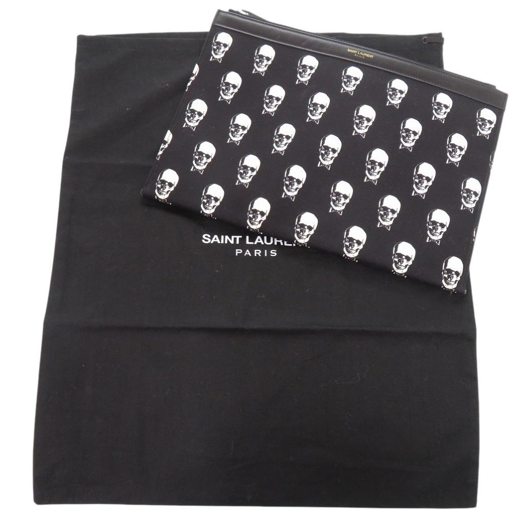 Used AUTHENTIC SAINT LAURENT PARIS 397294 SkullClutch bag Black Canvas/Leather