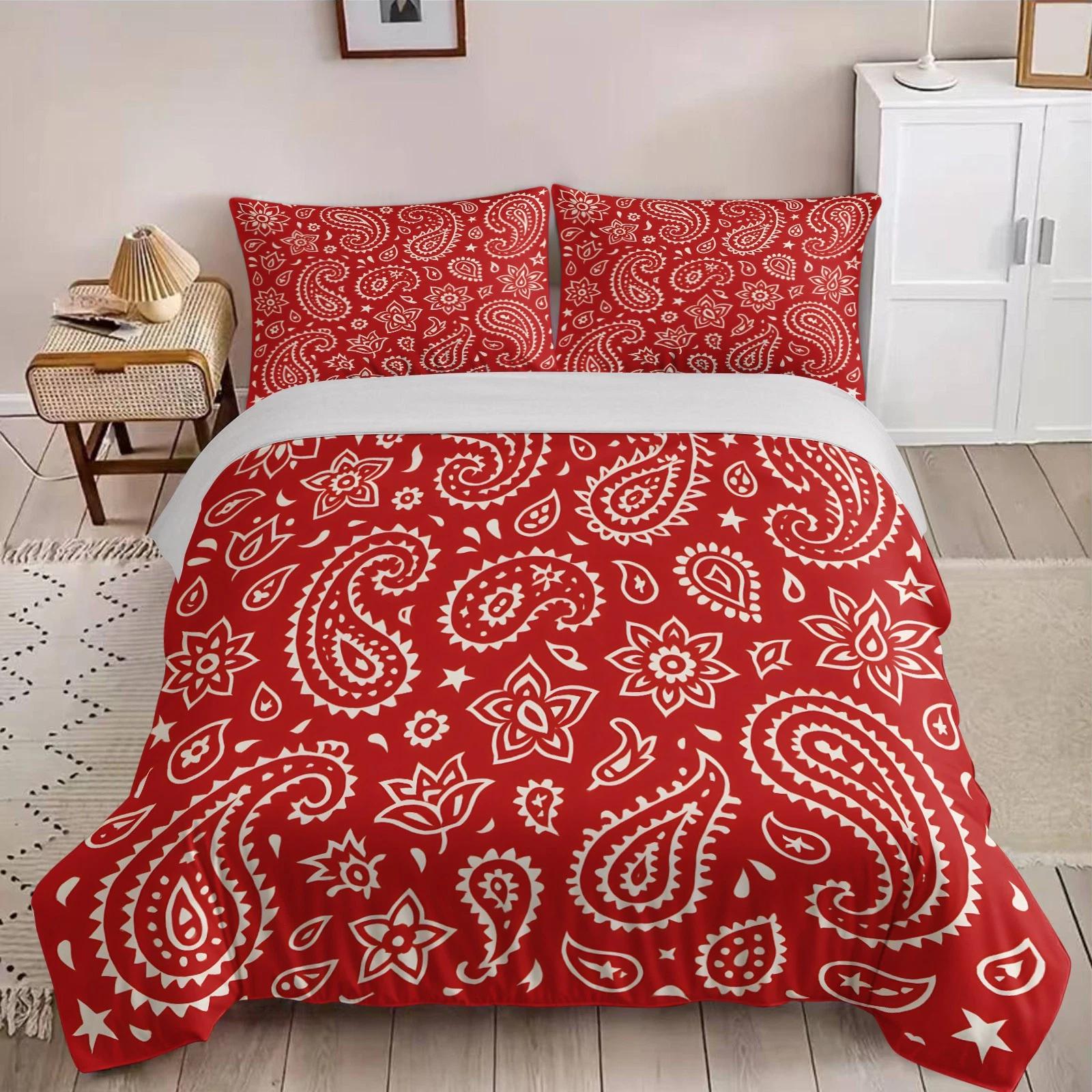 

Red Paisley Bandana Duvet Cover, Western Style Bedding Set, Vintage Bed Cover for Boho Home Decor, Perfect Gift for Twin/Queen/King Size Beds Baby 100x135cm