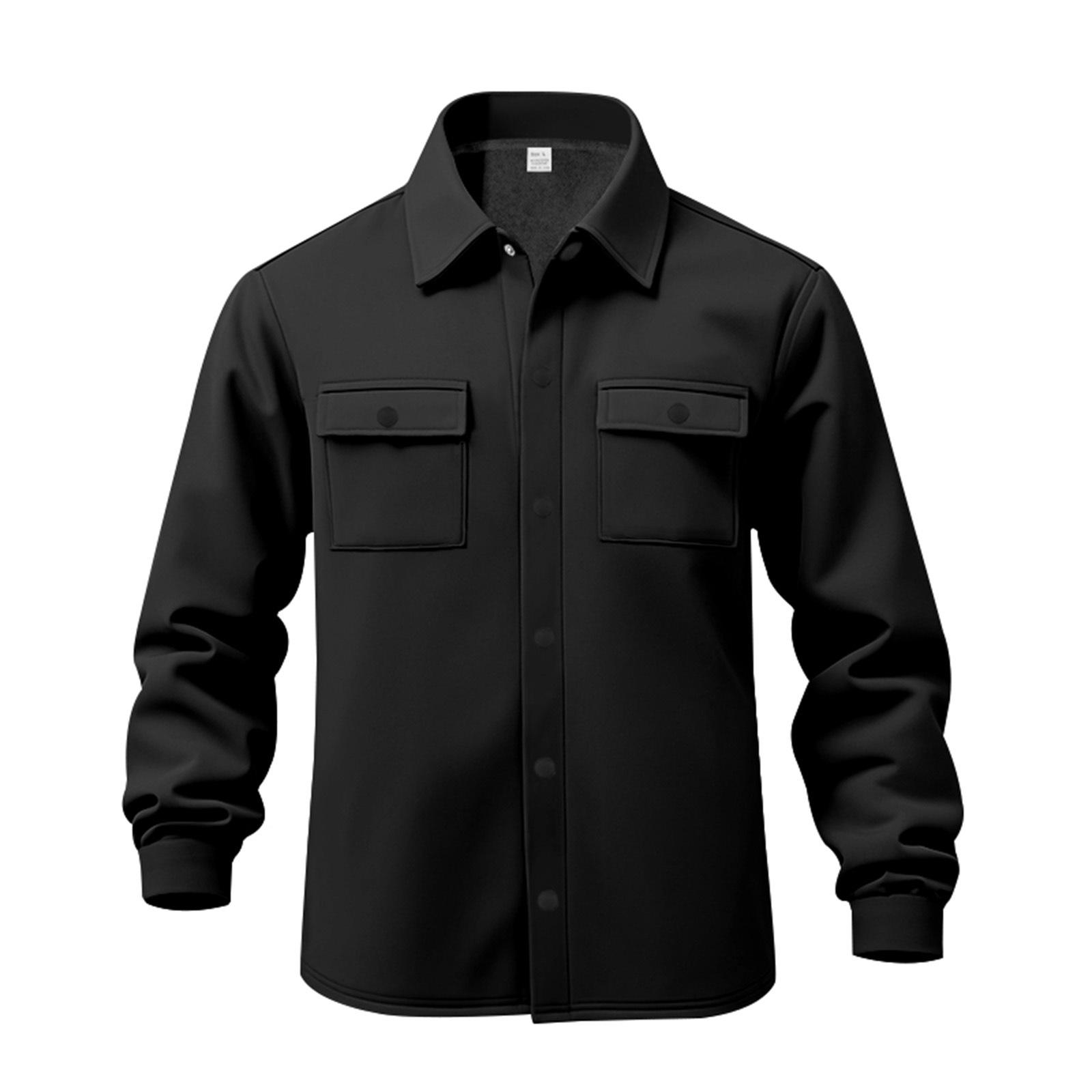 

Casual Men s Heavyweight Velvet Lapel Multi-pocket Single-breasted Solid Color Casual Jacket XXXL чорний