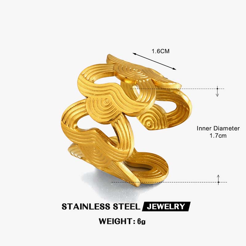 Stainless Steel Gold Color Hollow Heart Open Ring for Women Exaggerated Metal Geometric Wrapped Adjustable Rings Jewelry Gifts