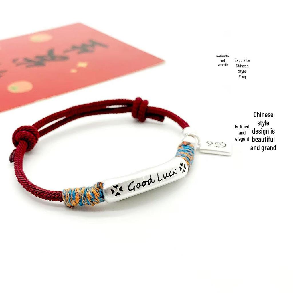 Douyin Style Thick Silver Copper Anti-Allergic Good Luck Bangle - "May All Your Wishes Come True"