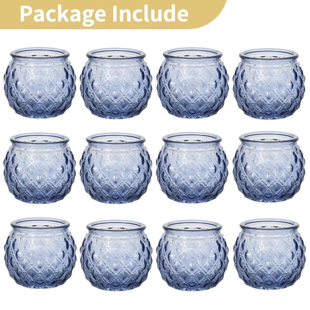 6/12Pcs Votive Glass Candle Holders Round Tea Light Candlestick Flameless LED Tea Light Holder for Wedding Home Table Decor