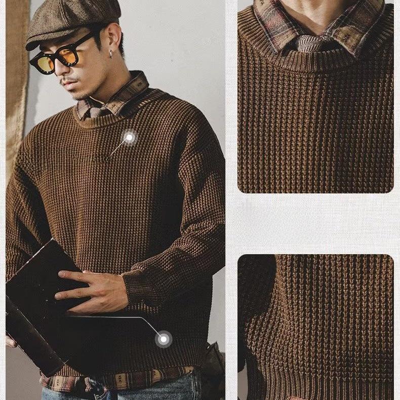 Men's Retro Heavy Washed Thick Sweater - Simple Winter Style