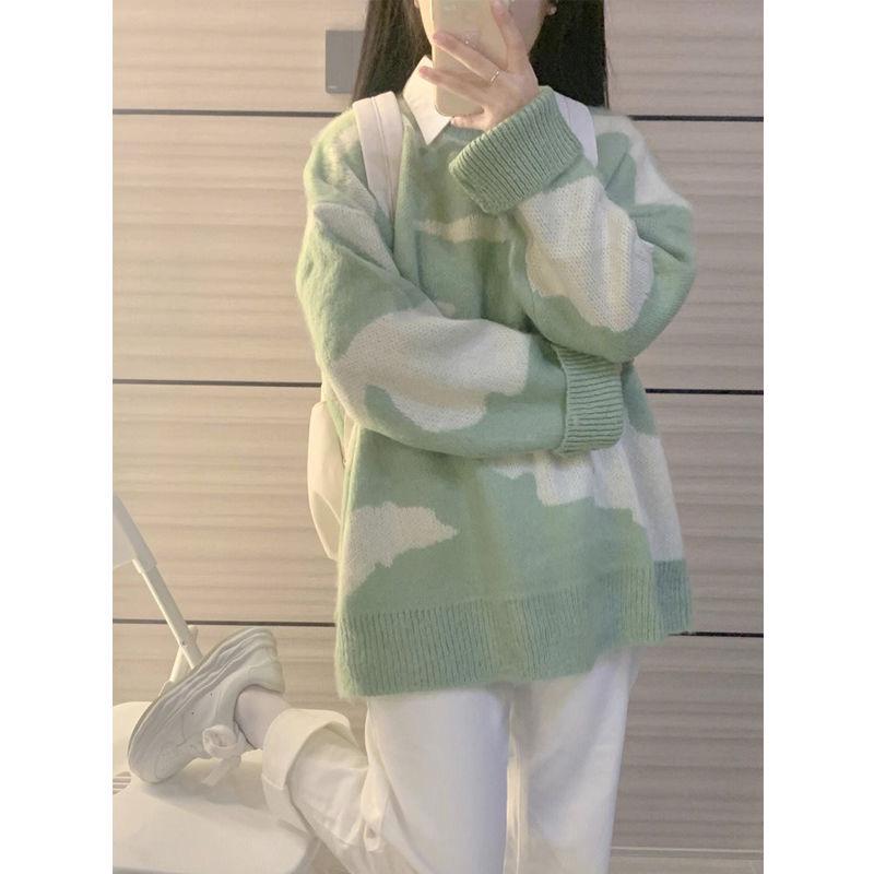 Women's Japanese Retro Colorblock Sweater - 2024 Spring/Autumn, Loose Lazy Style, Soft Inner Layer