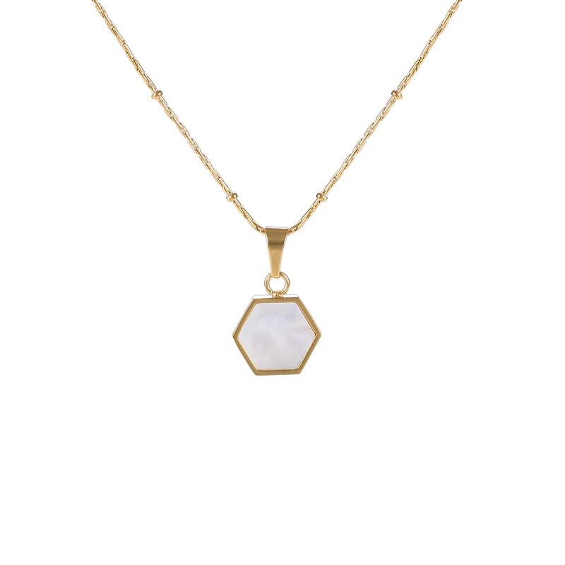 Colar de aço inoxidável com pingentes de concha para mulheres, pingentes geométricos pretos e brancos, colar de ouro rosa, joias da moda hexagonal