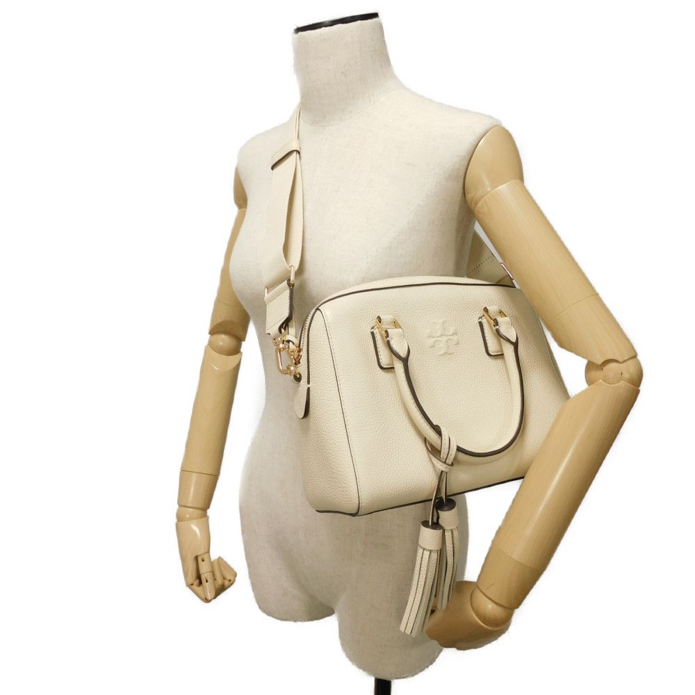 Used Thea Web Small Satchel 10833 84777 7922 Calfskin Tassel 3-Way Shoulder Bag with Double T Logo Ivory Women's from