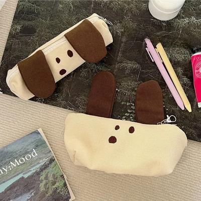 Storage Bag Cute Dog Pencil Bag Multi-function Large Capacity Kawaii Pen Pouch Canvas Zipper Canvas Pencil Bag Student Supply