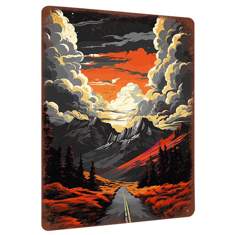 

Sunset Mountain Landscape Metal Wall Art Modern Home Decor Living RoomWall Hanging Decorative Painting 20x30cm（7.8x11.8inch）