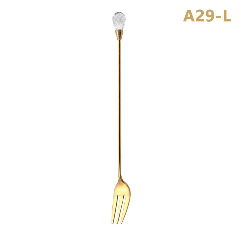 Diamond Spoon Fork Stainless Steel Long Stirring Spoon Exquisite  Teaspoon For Ice Cream Dessert Coffee Cocktail Mug