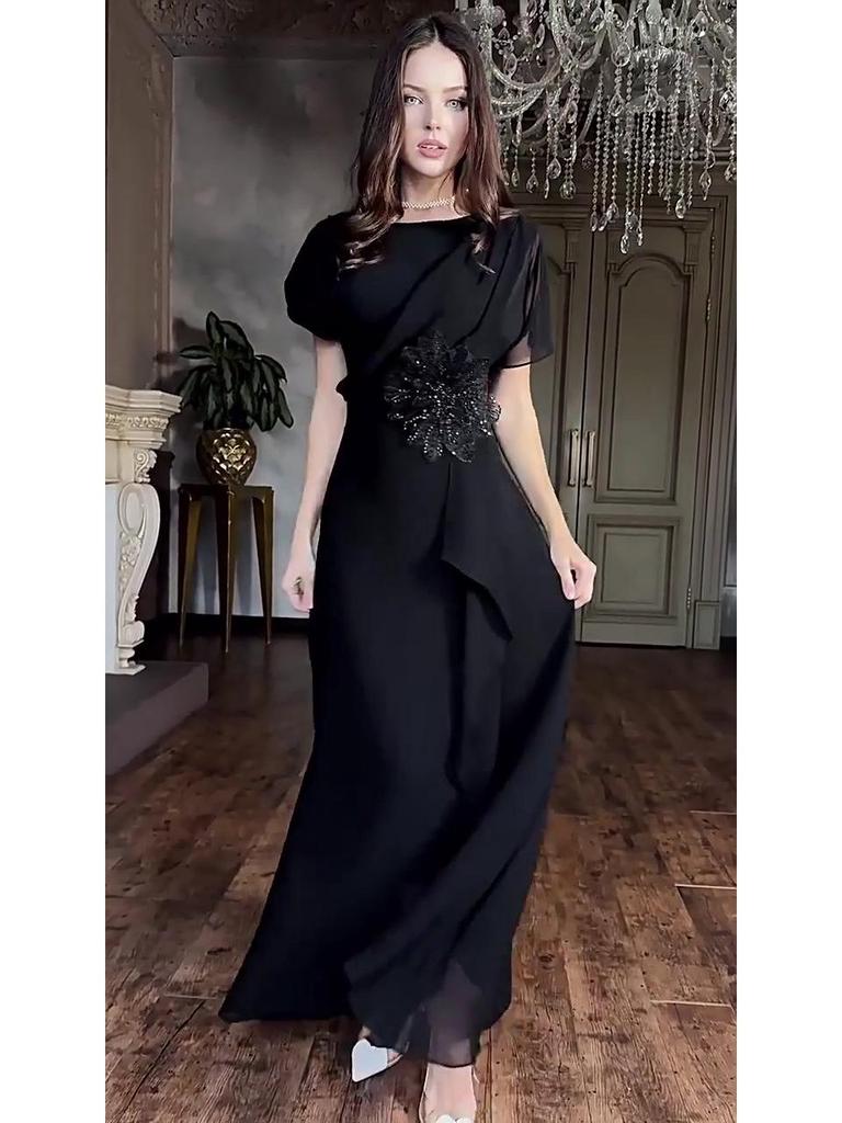 Elegant Autumn 2025 Women's Short Sleeve Long Dress