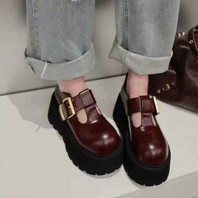 Women's Shoes 2024 Autumn Muffin Thick Bottom Fashion One Word Buckle Strap British Style Mary Jane Single Shoes Female
