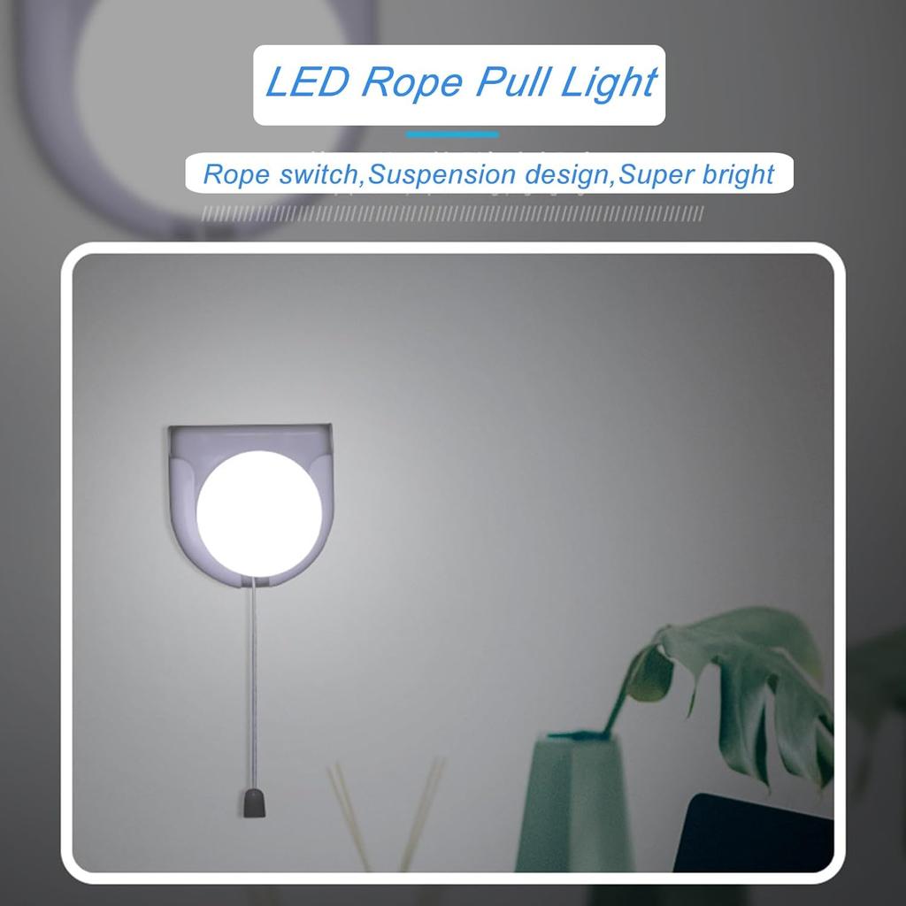 2 Pack Stick-Up Battery Operated Light Bulb, Battery Powered Wireless LED Closet Light Bulb, Self Adhesive Wall Mounted Light Fixture with Pull Chain