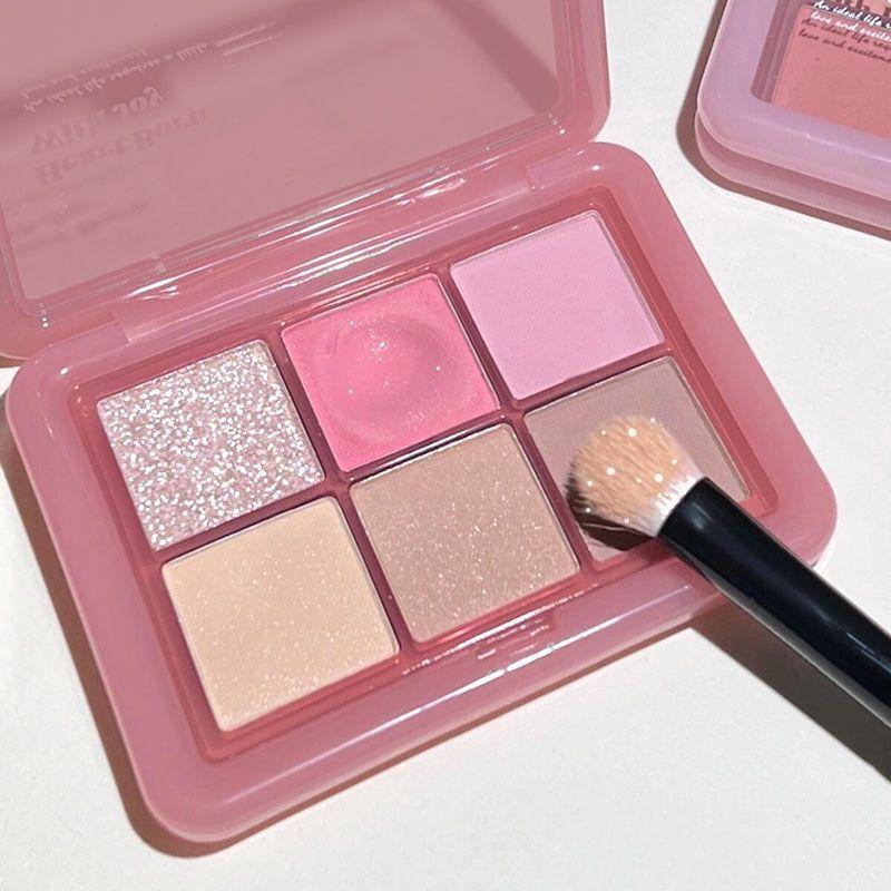 

Clear Glitter Eyeshadow Palette Matte Shimmer Orange Brown Shiny6-Color Eye Shadow Girl Makeup Palette Longlasting Cosmetic Pink