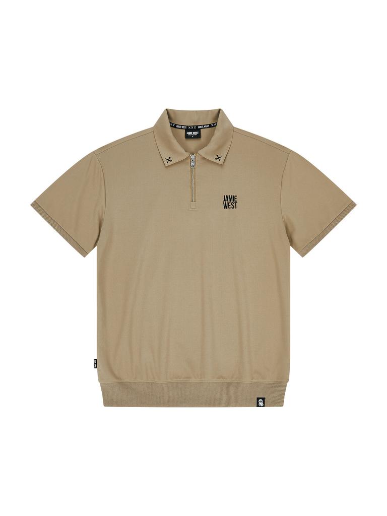 Jeimiweseuteu Half-Zip Jersey Collar T-Shirt (Beige)