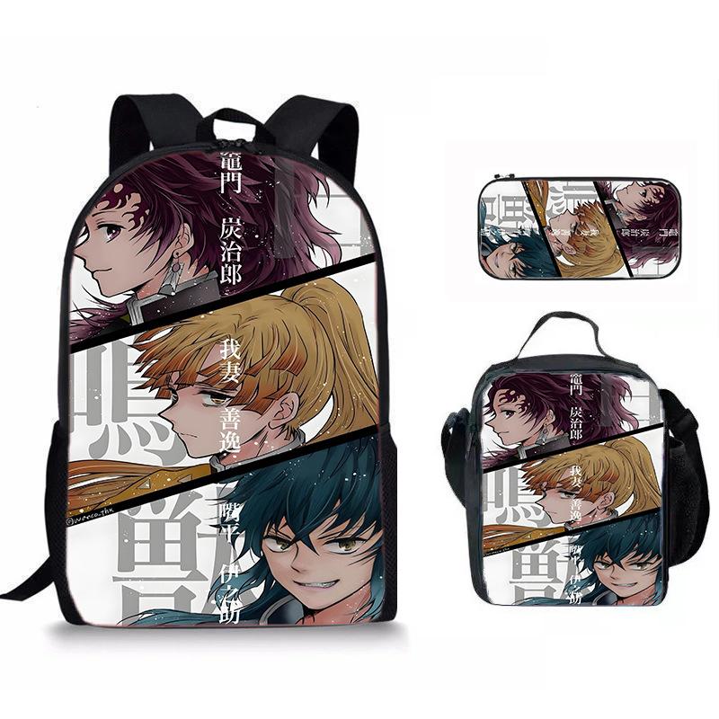 Japan Cartoon Comics Demon Slayer Student Backpack Stylish Three-Piece Backpack Set 0013