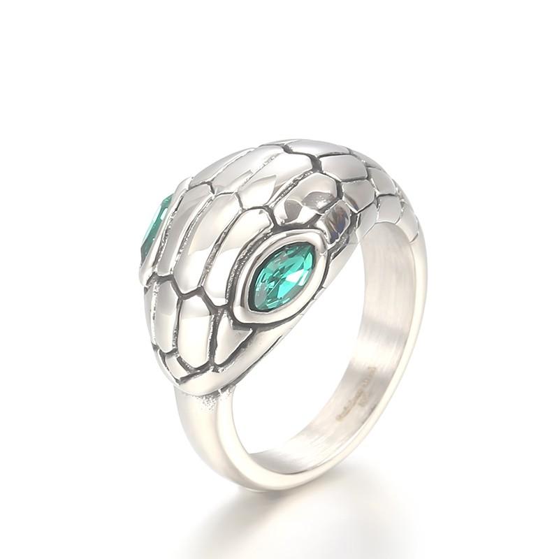 Stainless Steel Emerald Eyes Chunky Snake Rings for Men Vintage Personality Animal Smooth Ring Female Trendy Jewelry Gifts 8