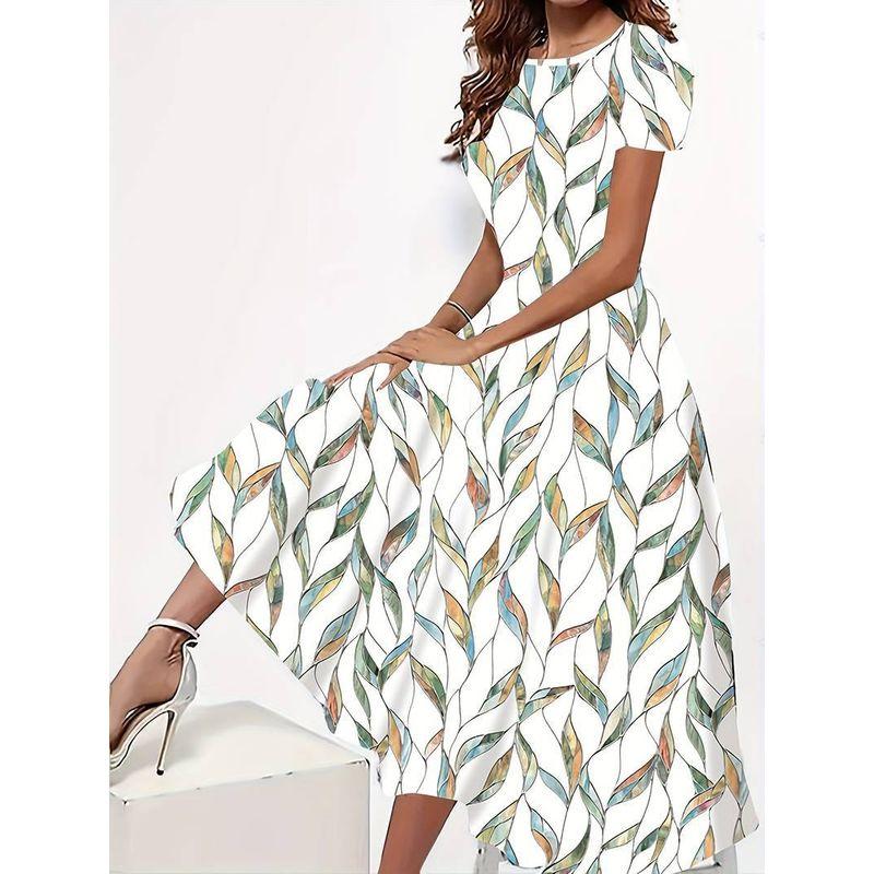 

Printed round Neck Short Sleeve Dress Women Print round Neck Short sleeve Dress White S