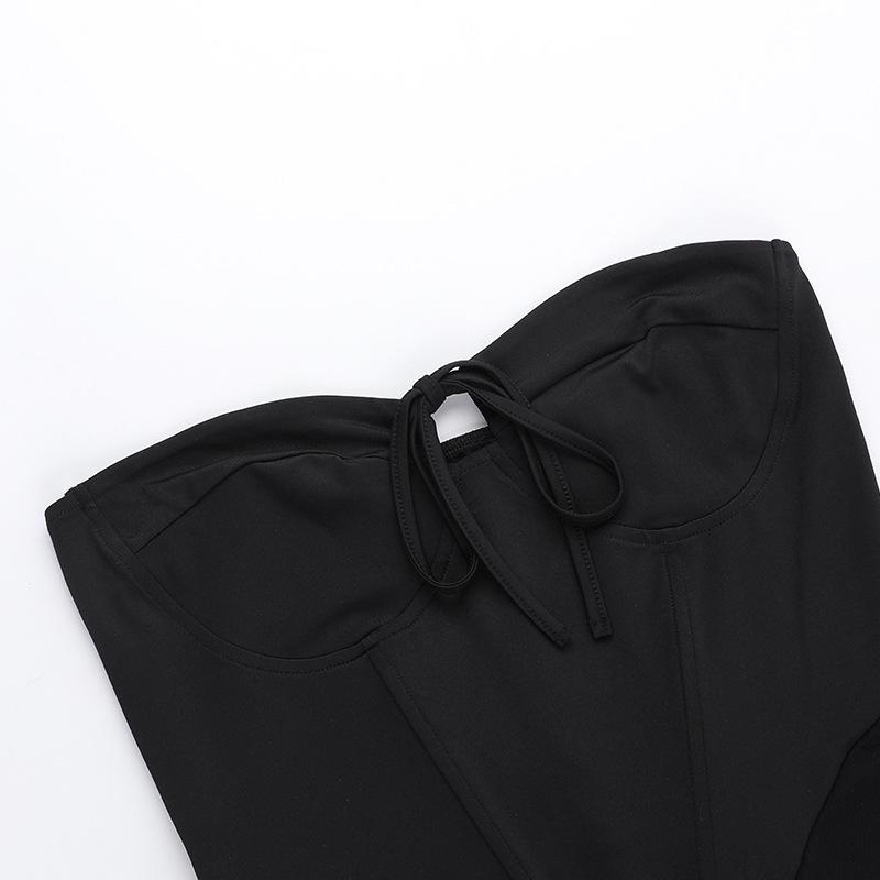 Women's Summer Sleeveless Shoulderless Strap Tube Solid Color A-line Tulle Picture Mini Dress