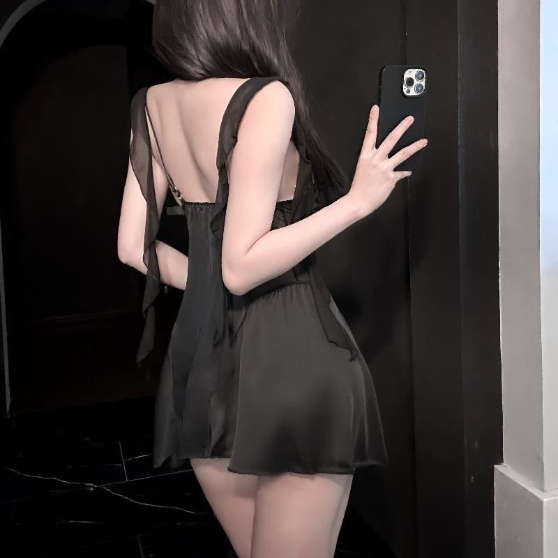 Low-cut Streamer Backless Swinging Collar Sexy Nightdress Premium Pajamas Satin Suspenders Loungewear Pure Desire Style