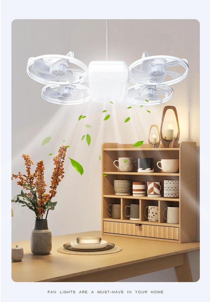 Cross-border Foldable LED Ceiling Fan Light with E27 Base and Four Blades