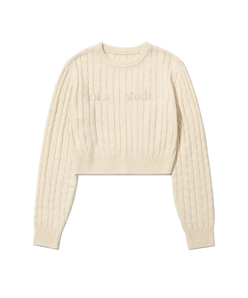 OIOI COLLECTION Layered Logo Crop Cable Knit_Cream