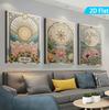 Bohemian Sun and Moon Floral Art - Frameless Wall Decor for Living Room or Apartment