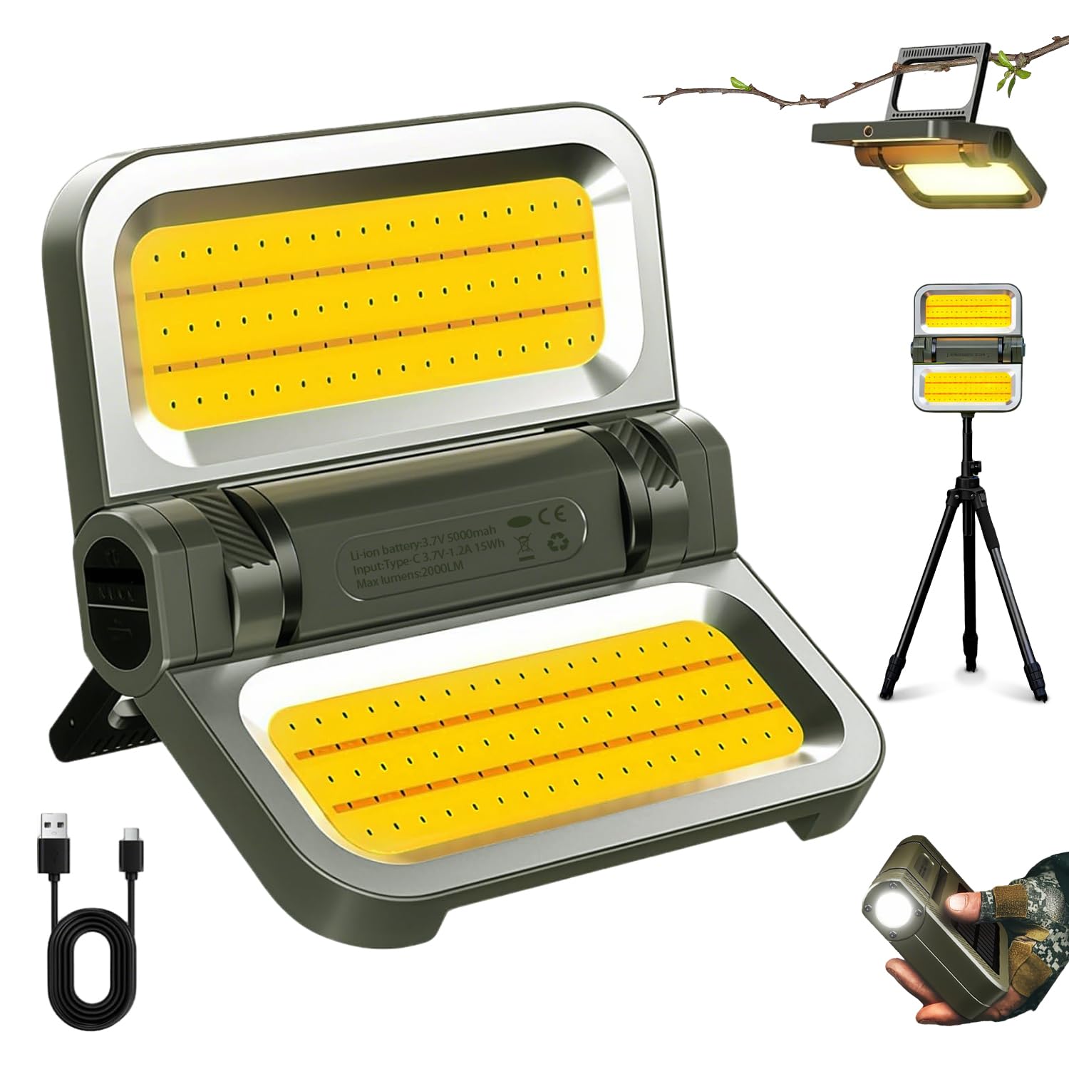 

Gleazon LED Lantern, Solar & USB Rechargeable, Up to 112 Hours of Continuous Lighting: Ultra-Bright 2000 Lumens, Stepless Color Temperature & 5 Lighti