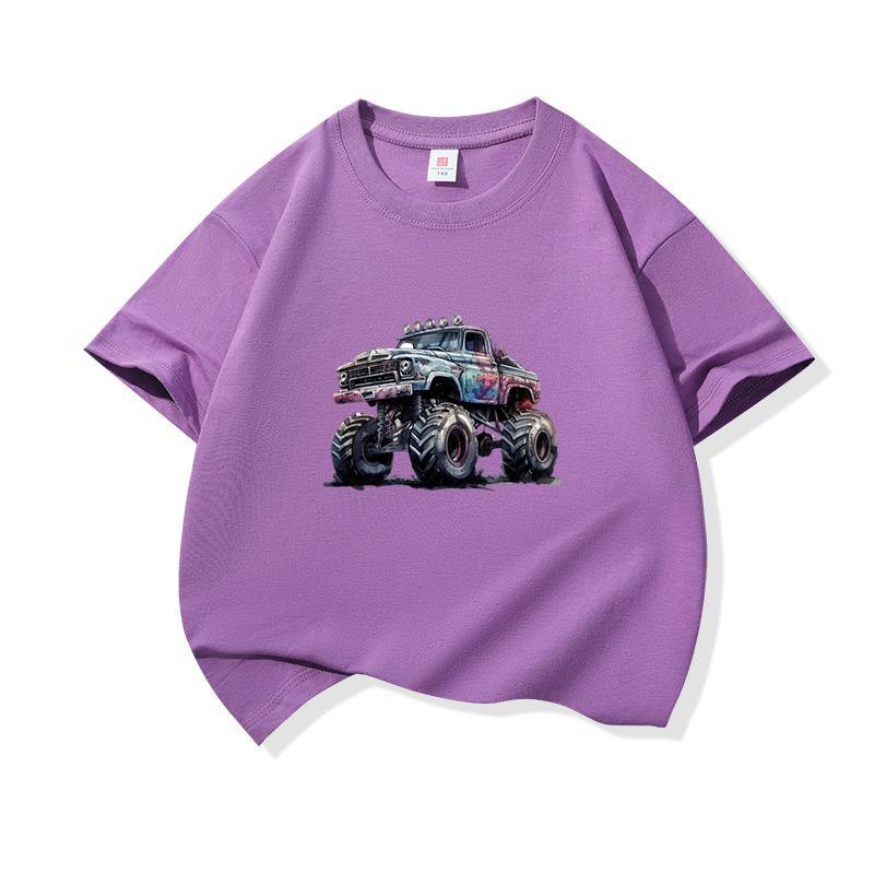 Kids Cotton T Shirt Cool Cartoon Offroad Vehicle Print Crew Neck Short Sleeve Tee Casual Boys Girls Summer Tops