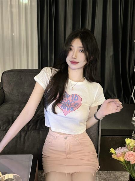 

Женские топы с буквенным принтом, облегающие, с короткими рукавами, Confidante Summer M