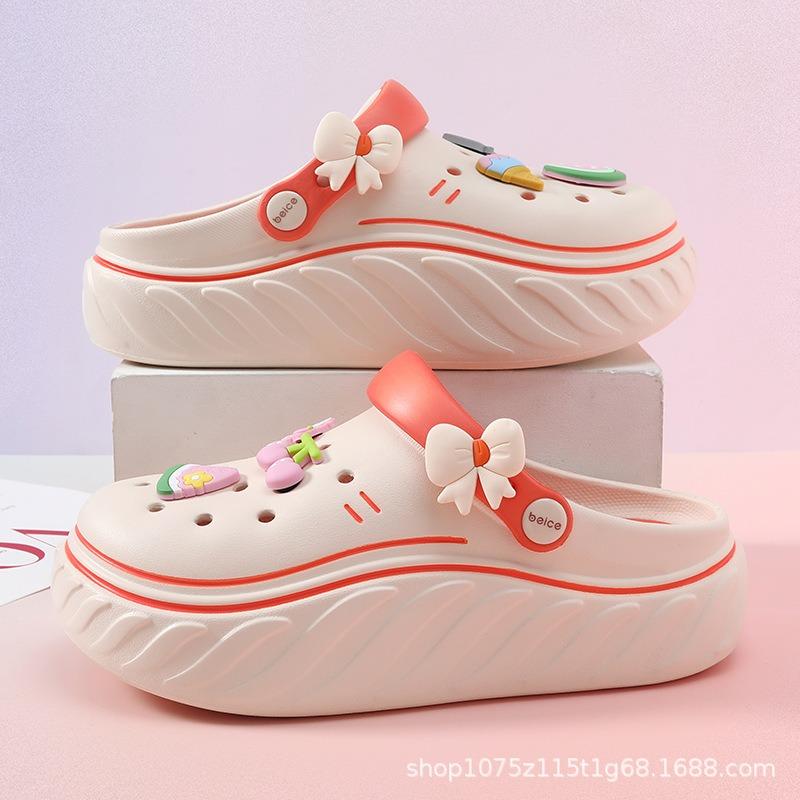 Summer New Women's Outer Hole Shoes Fashionable Versatile Thick-soled Non-slip Cool Slippers Eva Round Head