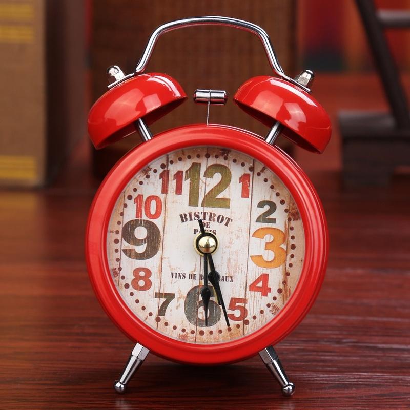 Classic Vintage Silent Metal LED Night Light Twin Bell Alarm Clock Ticking Retro Tableclock