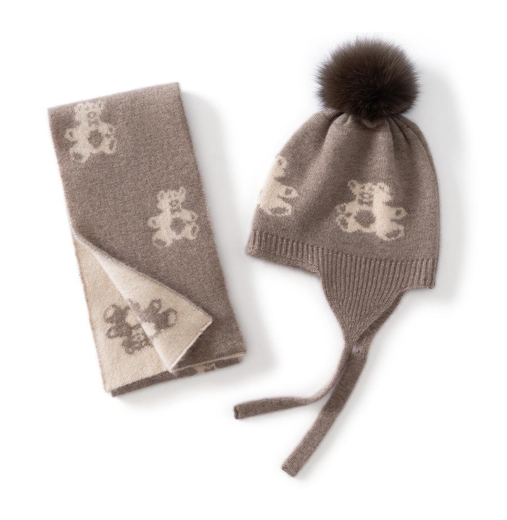 Cashmere 2025 Autumn/Winter Bear Ear Jacquard Scarf Set - Warm, Knit Cold Protection for Men, Women, Children, and Babies