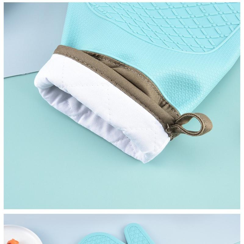 Silicone Heat-resistant Oven Gloves High-temperature Microwave-safe Anti-scald Gloves Cotton-lined Diamond-patterned Baking Oven Mitts