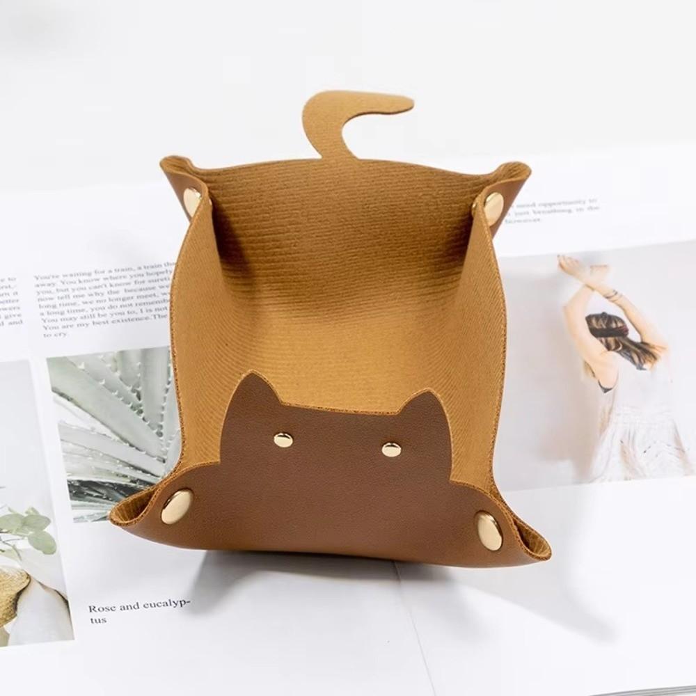 PU Leather Hexagonal Dice Tray Cute Cat Shape Folding Function Key Storage Tray Game Accessories Dice Tray Box For RPG DnD Game