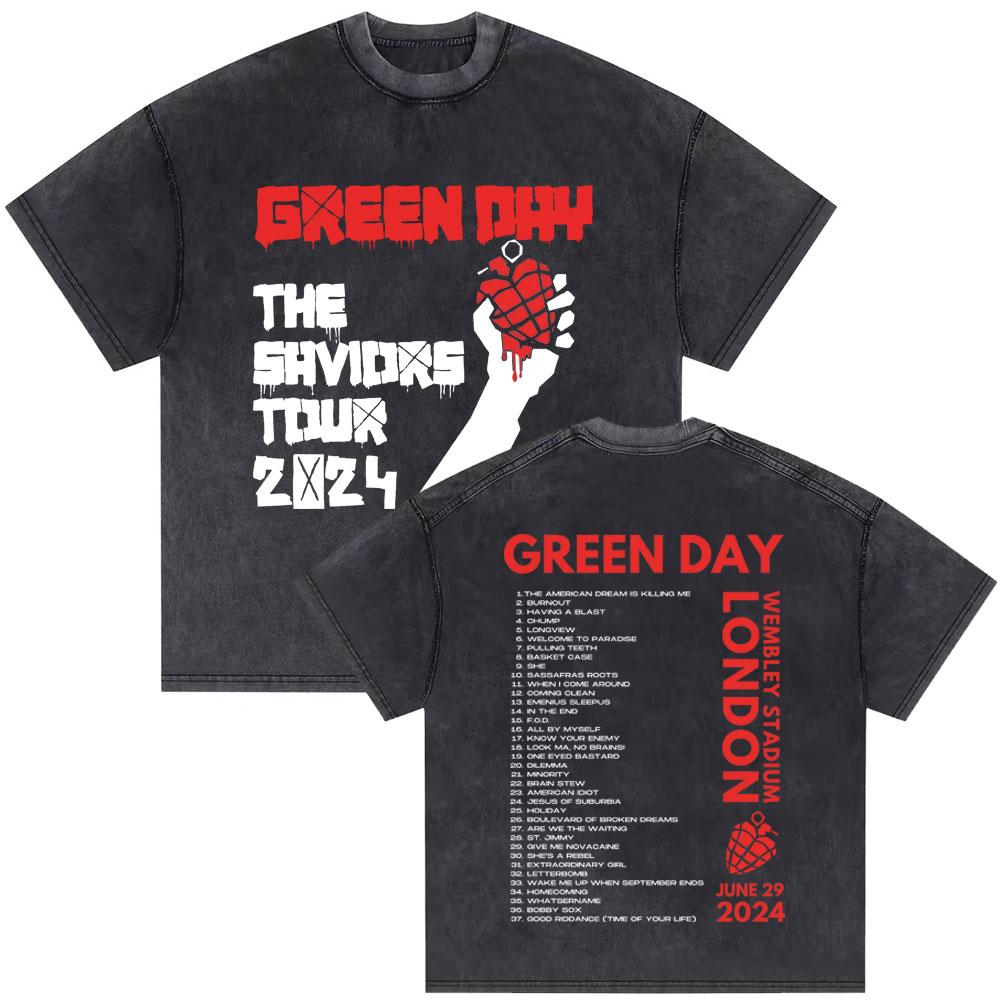 

Washed Vintage Rare Punk Band Green Day World Tour T Shirts Men Women Gothic Rock Oversized Tshirt Male Cotton Casual Tshirts S
