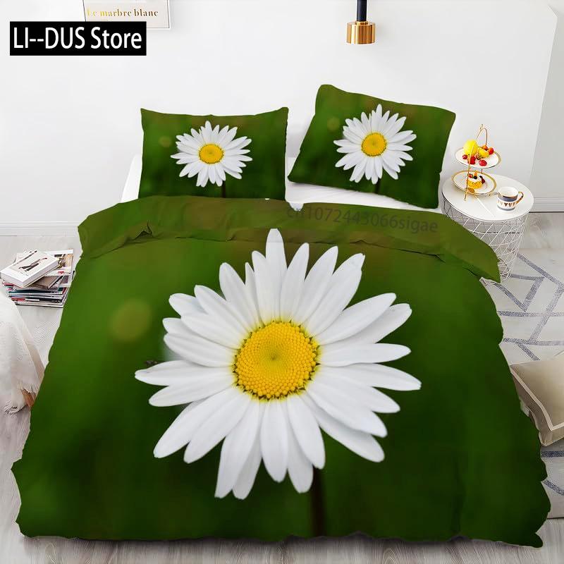 Daisy Flowers Bedding Set Twin Size, Floral Duvet Cover Bed Comforter Cover Set for Kid Boy Girl, Quilt Cover Set Decor 3 Piece