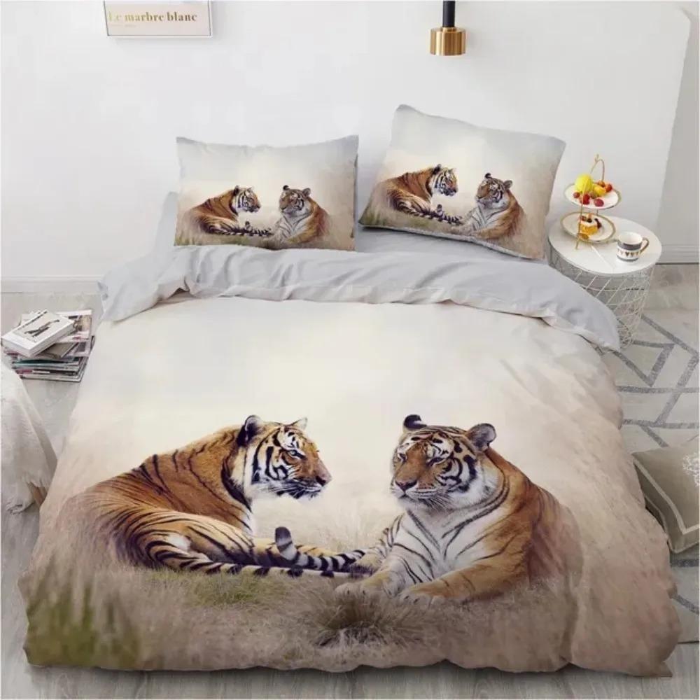 3D Animal Tigers Bedding Set 23PCS Soft Microfiber Queen King Twin Size Duvet Cover Set with Pillowcases Teens Boys Bed Linen
