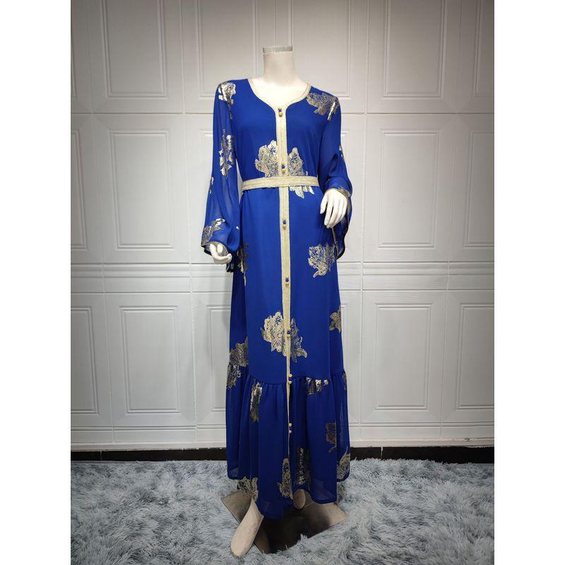 New Arrival New Ethnic Style Fashion Bronzing Chiffon Plus Size V Neck Dress Gilding Chiffon Dress